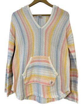 Buc-ee’s Pastel Striped Hooded Sweater Baja Style Size Small